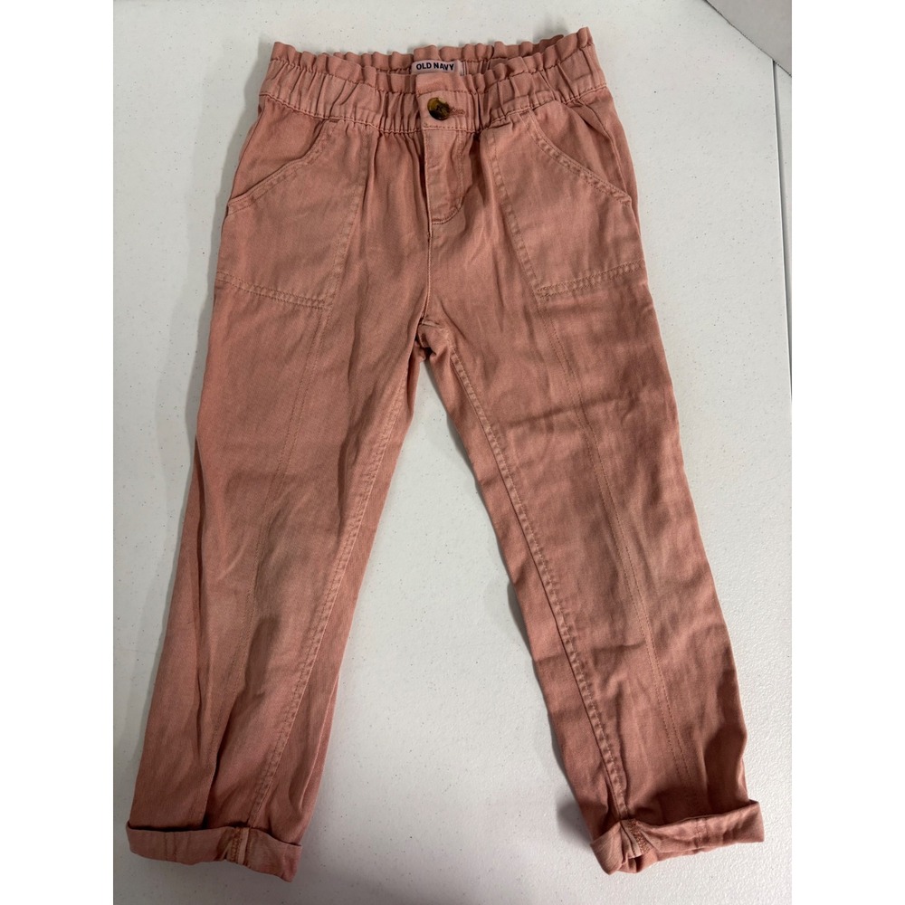 Old Navy Girls Pink Cotton Paperbag Waist Pants Straight Leg Trousers Size S 6-7